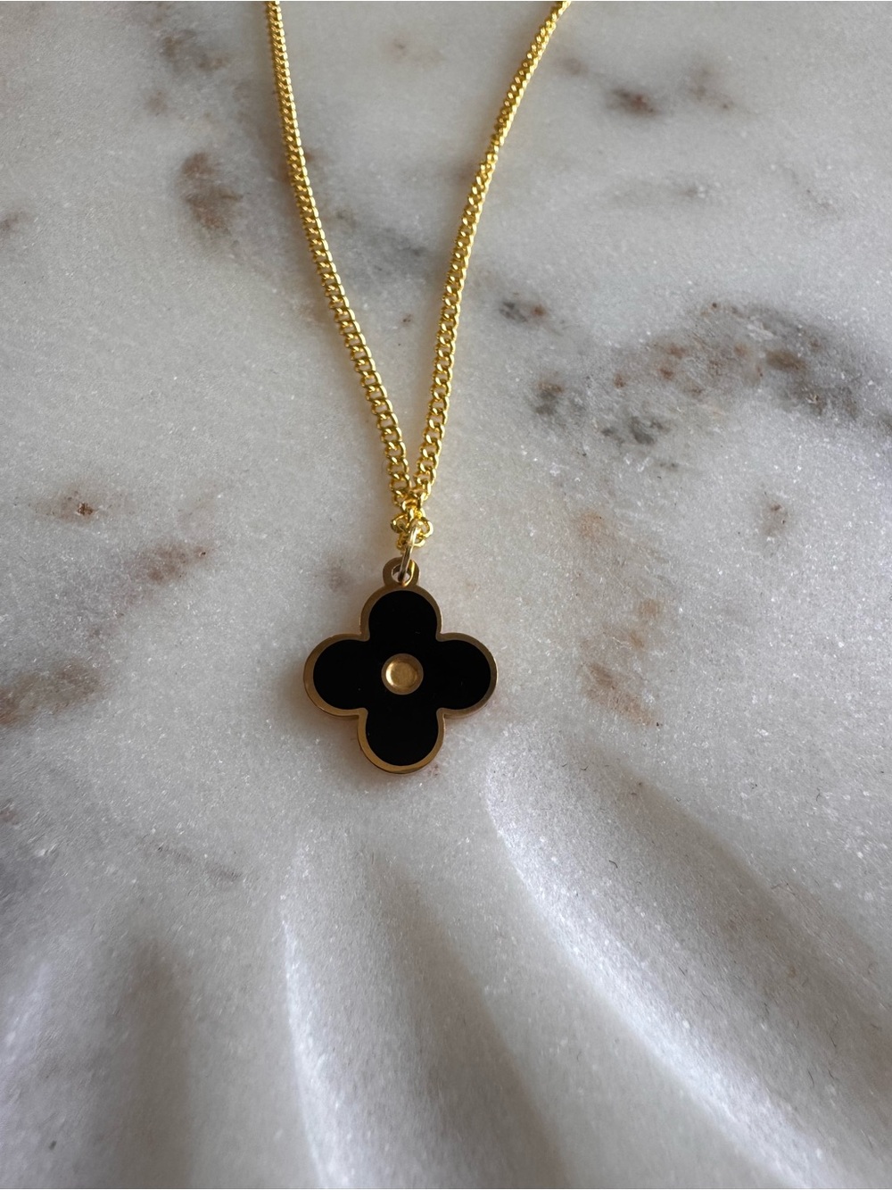 Louis Vuitton Gold and Black Clover Pendant Necklace